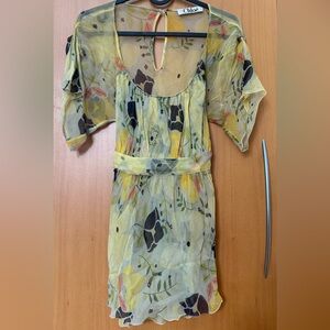 Chloé Sheer Floral Scoop-Neck Blouse in Yellow, Black, Pink